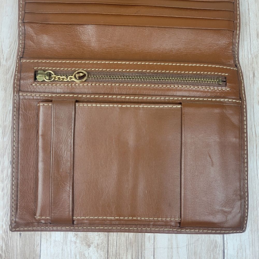 Vintage Trussardi Brown Leather Bifold Wallet with Checkbook Sleeve Portmanteau - Picture 7 of 12